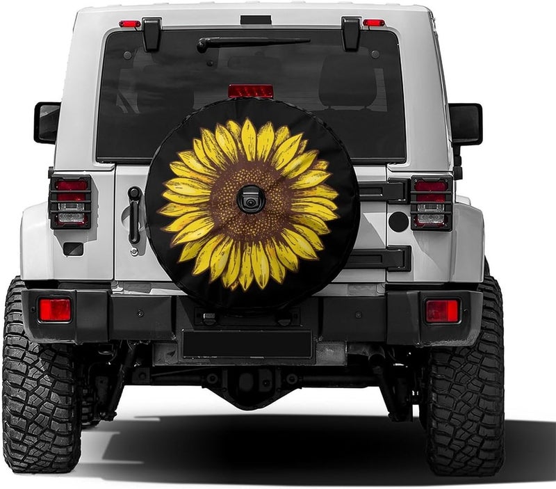 Foruidea Retro Sunflower Spare Tire Cover with Backup Camera Hole Wheel Tire Cover Fit Trailer, RV, SUV and Many Vehicle 17inch - Image 1